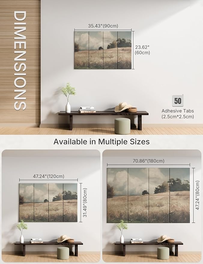 Wall Art Acoustic Panels,35''X24''Sound Absorbing Panels-8-Pack with 50 Adhesive Tabs, Decorative Sound Absorbing Panels for Living Room and Recording Studio, Offices-Grain field, landscape study