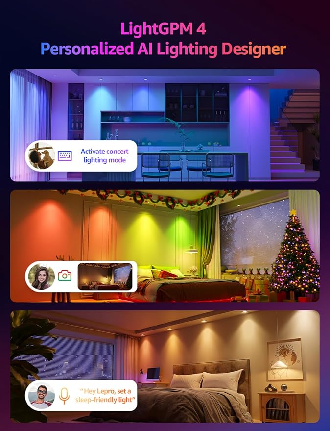 Lepro BG1 AI GU10 Smart Bulb - RGBCW Dimmable Color Changing LED Bulbs Works with Alexa & Google Assistant, Personalized Al Lighting Designer, Voice Control via App, Music Sync, 2.4G WiFi Only, 4 Pack