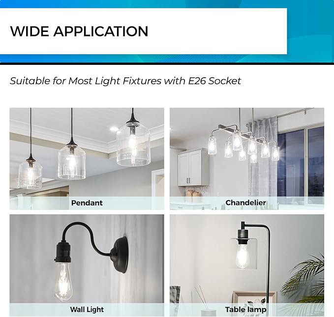 Hizashi Vintage LED Edison Bulb Dimmable, 6W Equivalent 60W, 5000k Daylight, E26 Base Led Light Bulbs, 700LM, High CRI 95+ Eye Protection, Clear Glass, Pack of 12