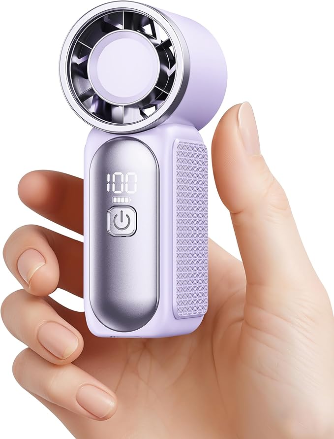 Gaiatop Portable Handheld Mini Fan, 6 Speeds 16900 RPM High Velocity Personal Fan with LED Display, USB Rechargeable, Mini Fan with Lanyard for Makeup, Travel, Outdoor, Gift for Women Girl, Purple