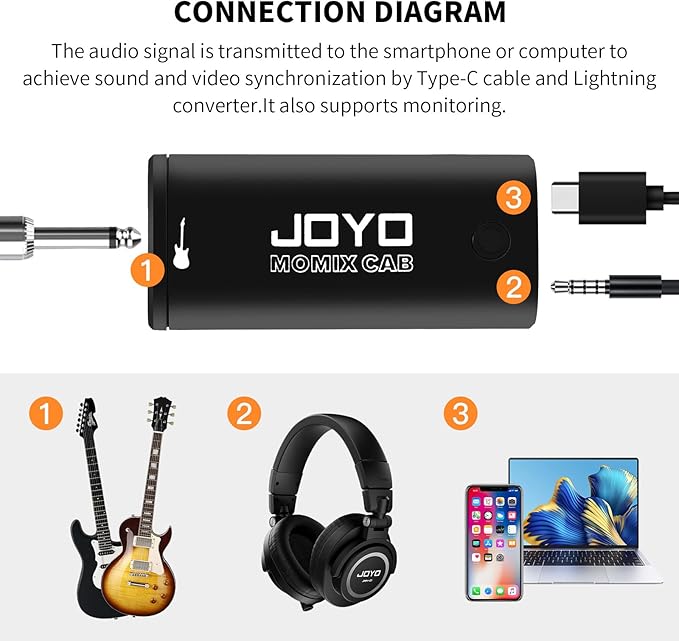 JOYO Guitar Audio Interface Pocket Internal Recording Sound Card with Type-C and Lightning for Phone Portable and Lightweight Plug & Play (MOMIX CAB)