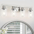 DIKAIDA Bathroom Vanity Light, 4-Light Nickel Modern Matte Wall Sconce Lighting with Clear Glass Shade, Wall Lights,Bath Vintage Wall Mounted Lamps for Mirror Bedroom Living Room
