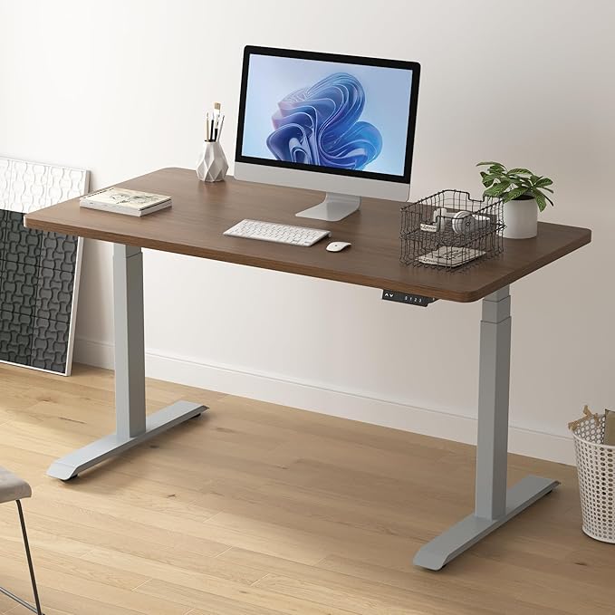 Fromann Electric Standing Desk Frame Dual Motor 3 Stages Height Adjustable Desk Legs with USB A+ C Ports Sit Stand up Desk Base for Home and Office (Grey)