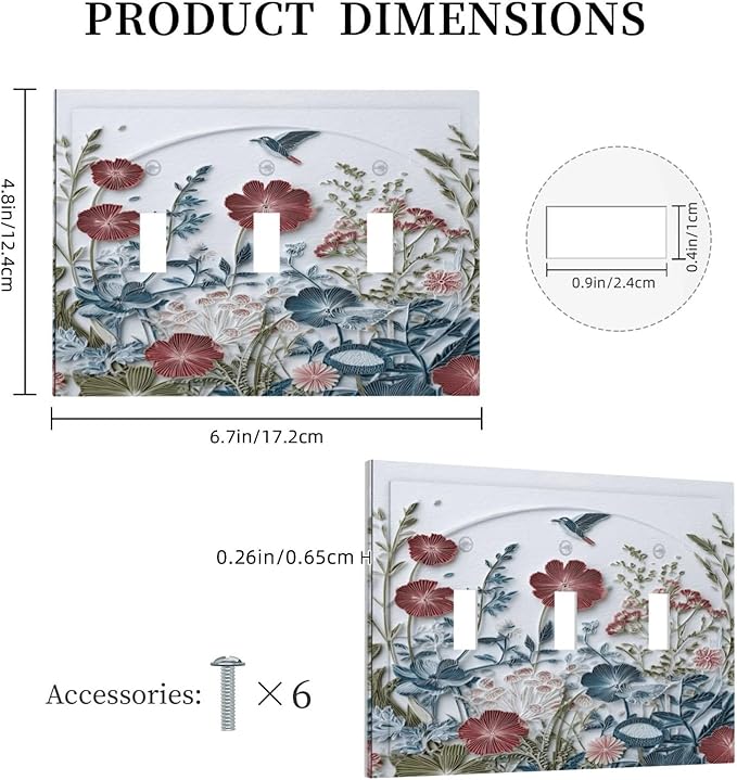 Bvtewkhz Wildflowers Flowers Floral Plants 3 Gang Triple Toggle Wall Plate Cover Decorative Light Switch Covers Electrical Faceplate Switch Plates for Bathroom Kitchen Home