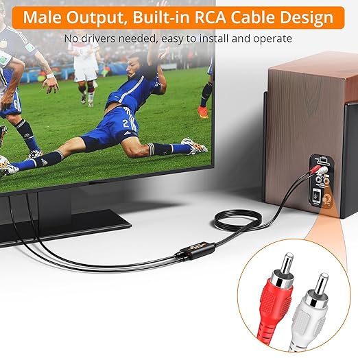 Neoteck 192kHz DAC Converter 5.9ft/1.8m Optical to RCA Cable SPDIF to RCA Digital to Analog Converter with Built-in Audio Amplifier Chipset for HDTVs Set-Top Boxes DVD/Blu-Ray Players-Male Output