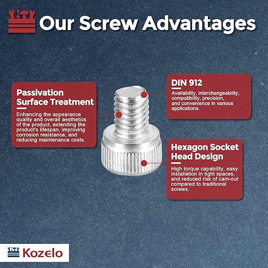 Kozelo 50pcs Socket Head Cap Screws - [M5-0.8 x 6mm] 304 Stainless Steel Allen Socket Drive for Electrical Motor 3D Printing Fan Engine Replacement Use, Silver