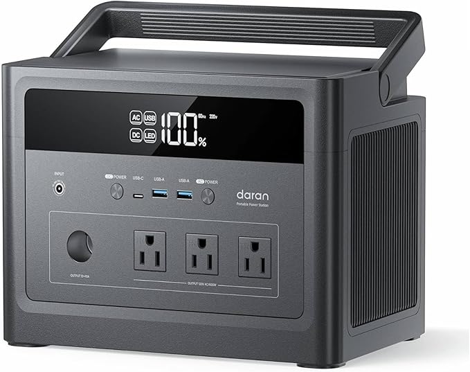 Portable Power Station 600W (1200W Surge), 576Wh LiFePO4 Battery, 100W USB-C PD Fast Charg, Solar Generator for Home Emergency, Camping, RV