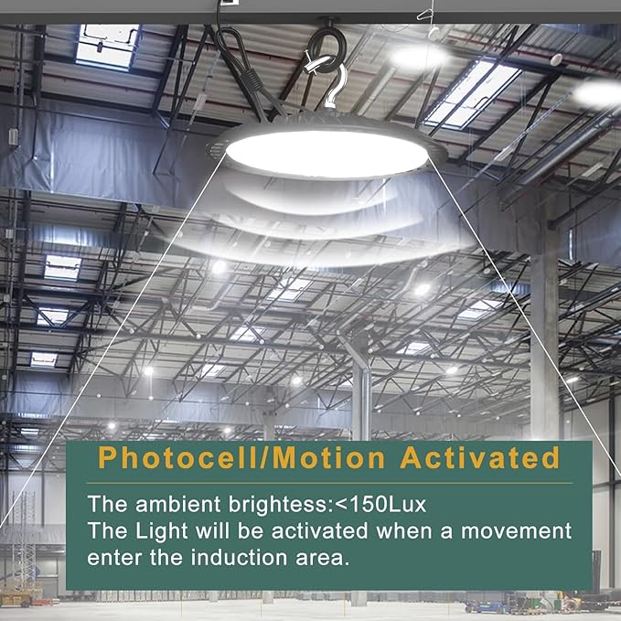 ACOHOOK Smart 320W LED High Bay Light with Motion Sensor, 48000lm (Eqv.1200W MH/HPS) High Bay LED Shop Light 100-277V Commerical Grade UFO Lights（Remote Buy Separate）