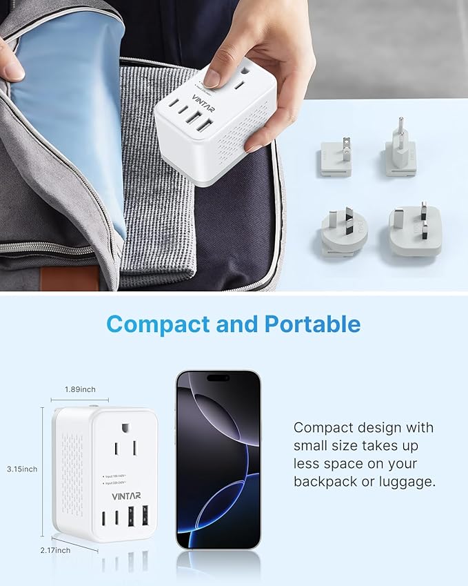 220V to 110V Voltage Converter US to Europe, VINTAR 2000W Detachable Power Converter Adapter Combo with Type A/C/G/I Plugs, International Travel Converter for Hair Dryer Straightener Curling Iron