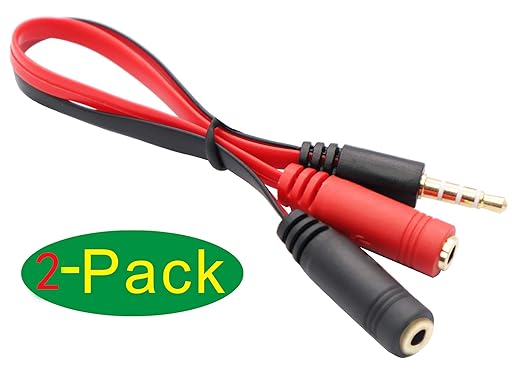 zdyCGTime 3.5mm Audio Y Splitter Cable 4-Pole 3.5mm AUX Male to 2x3.5mm Female Headset Mic & Stereo Y Splitter Cable for PC Computer Y Splitter Audio Flat Cable(20CM)(Red, Black)