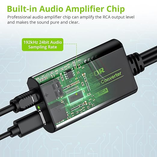 LiNKFOR 192kHz DAC Converter Digital to Analog Converter Digital Optical SPDIF Toslink to Analog Stereo Audio RCA L/R Audio Adapter with Optical Cable for HDTV (SPDIF to RCA+3.5mm Converter)