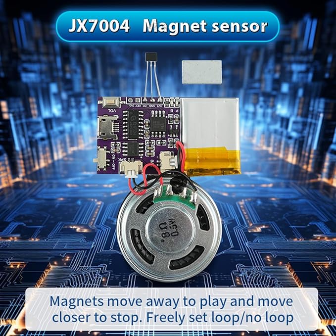 Voice Module,MP3 Music Sound Chips, 16MB Sound Module for Crafts, Christmas, New Year Greeting Cards, Box with Speaker Lithium Battery Powered and USB Cable. (JR-JX7004-Magnet Sound Module)