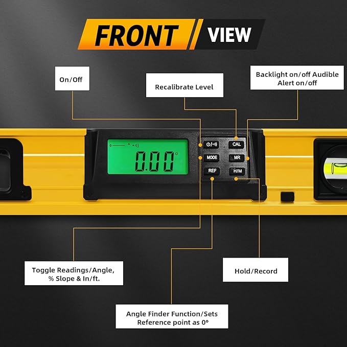 24 Inch Smart Digital Level, LCD Screen Magnetic Electronic Level Tool with Batteries & Case, IP54 Dust and Waterproof Digital Torpedo Level & Protractor, 24" Precision Slope Leveler Measurement Tool