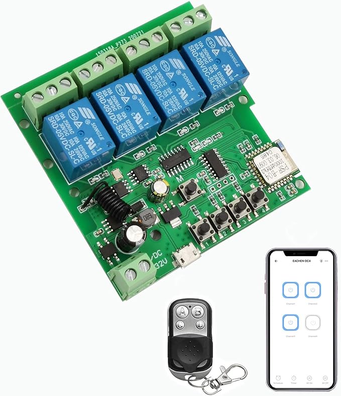 Newgoal 4 Channels WiFi Wireless Smart Switch Inching Self-Locking Relay Module,for DIY Access Control, Garage Door Opener with 433RF Remote Control （Ewelink App）