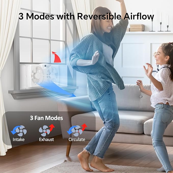 shinic Twin Window Fan with Reversible Airflow, Thermostat Controlled, 3 Speeds & 3 Functions(Exhaust, Intake & Circulate), 23.8" - 37" Expandable Width for Home Kitchen Use