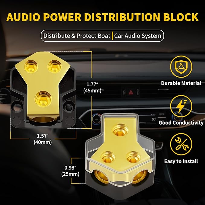Bolipoeq 12V Power Distribution Block Car Audio 2 Way 0/2/4 Gauge in 4/6/8 Gauge Out, Quality Ground Distribution Block 12 Volt Amp Distribution Block Splitter for Automotive Car Marine Boat (2 Pack)