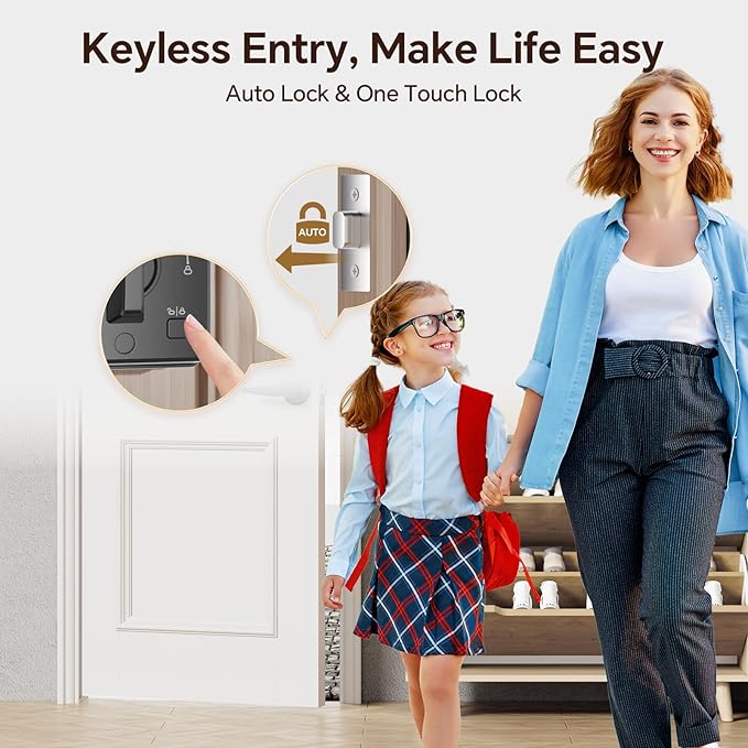 VCHOO Keyless Entry Door Lock Set Smart Locks for Front Door Keypad Door Lock with Handle Auto Lock One Time Password Anti Peeping Password IP54, Bronze