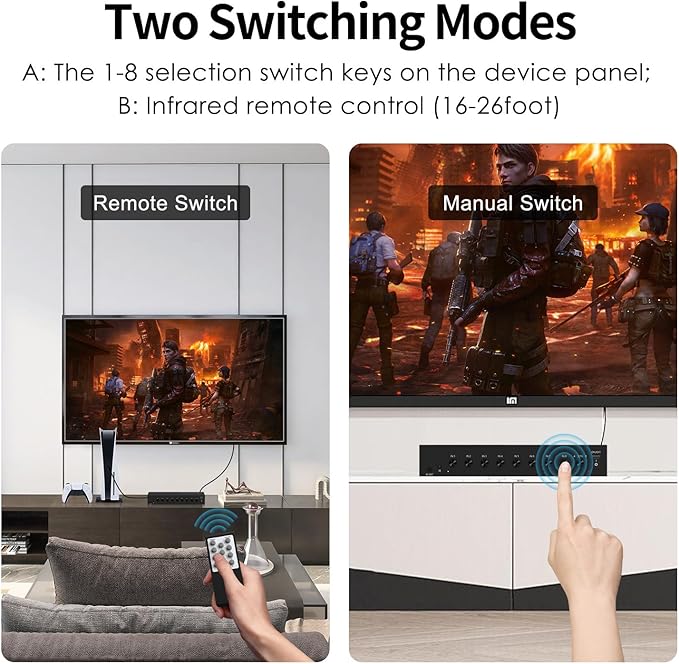 RuiPuo 8-Input to 1-HDMI-Output Converter (Consisting of 4 AV Inputs and 4 HDMI Inputs) Switchbetween Quick Different Sources(8 in-1 Out)