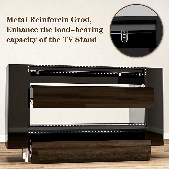 Vavkorkula High Gloss TV Stand for 65 Inch with 2 Large Drawers & Hidden Storage Cabinets, Modern Entertainment Center Television Stands for Living Room Bedroom, Black