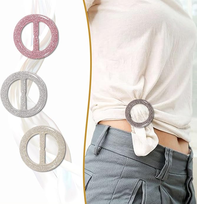 T-Shirt Clips 9 PCS, Clothes Corner Knotted Button, Fashion Alloy Pearl Rhinestone Circle Clip Buckle Round Shirt Silk Scarf
