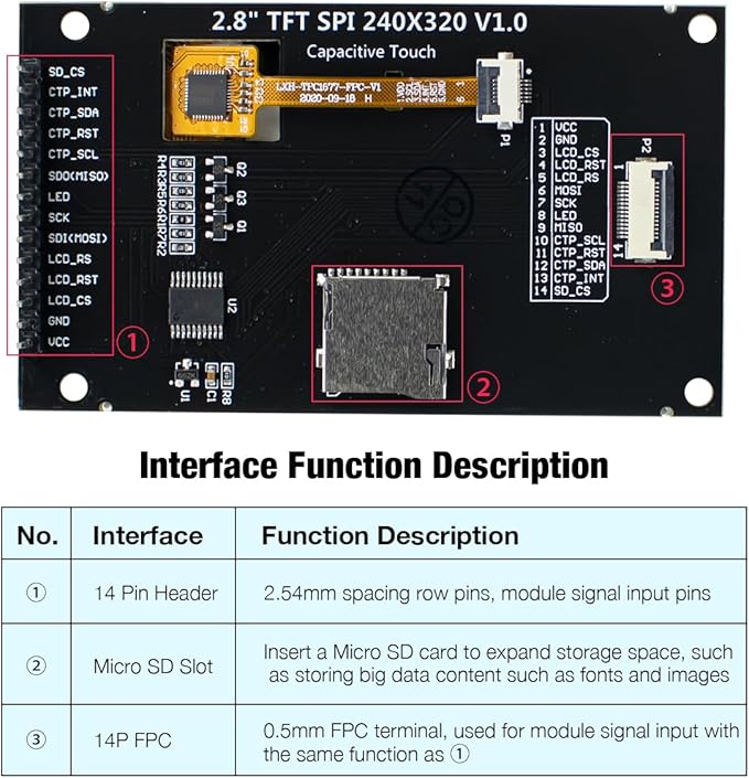 Hosyond 2.8 inch 240x320 IPS Capacitive Touch Screen SPI Serial ILI9341V Driver LCD Display Module for Arduino R3/Mega2560
