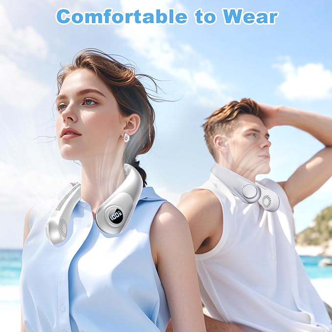 Portable Neck Fan that Blow Cold Air, LED Display, Rechargeable Hands-Free Wearable Cooling Personal Fan, 5 Speed, Neck Support, Bladeless Neck Air Conditioner, Gift for Women/Men, Hot Flashes, Travel