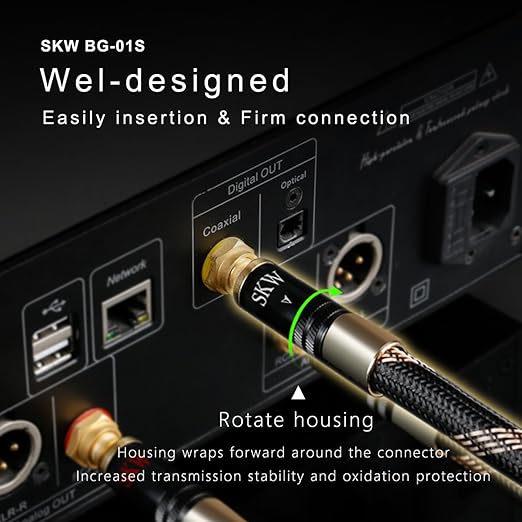 SKW Audiophiles Subwoofer Lock RCA Cable RCA to RCA Multiple Shield with Ultra-high Purity Copper Digital Coaxial Cable for HiFi Systems 9.8ft/3m