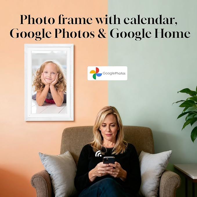 15.6" Digital Google Calendar+Pen,No Subscription|All-in-one Smart Display:Photo Frame,Google Play Apps,Voice Assistant,Home Hub,Streaming|Built-in Battery|Wall&Desk|Anti-Glare Touchscreen|White Wood
