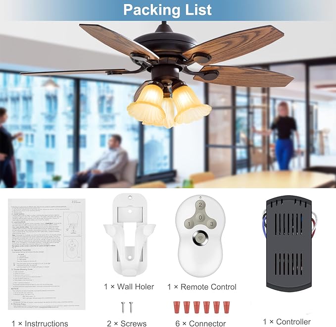 Smart WiFi Universal Ceiling Fan Remote Control Kit with Learning Setting, 3- Speed Light Dimmer Controller Works with Alexa Google Phone APP Control, Compatible with Hunter Hampton Bay Harbor Breeze