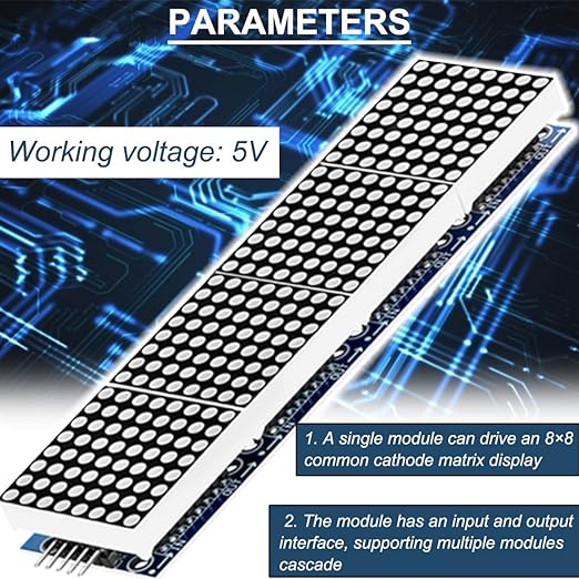 DAOKAI MAX7219 Dot Matrix Module 8 x 32 MCU Control Driver Board Green LED Common Cathode 4 in 1 Display Module with Dupont Cable for Arduino Microcontroller