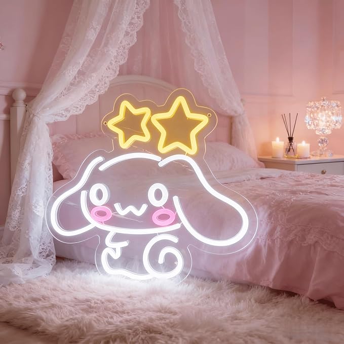 THIIXDAI Cinnamoroll Neon Sign for Room Decor, USB Powered LED Lights with Dimmable, Japanese Cartoon Dog Neon Signs, Cute Night Light Gifts for Children (14.96"L x 12.99"W)