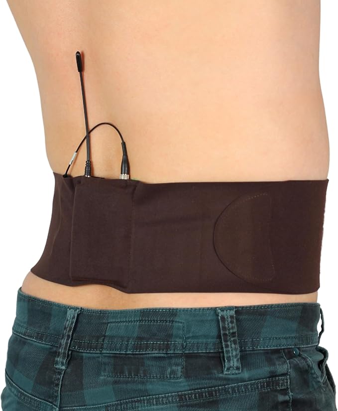 URSA Waist Strap - Ultra Slim, Breathable & Stretchy Microphone Transmitter Straps. Compatible with Most Transmitter/Receivers (Brown, Medium Waist - Big Pouch)