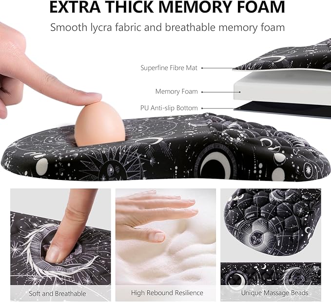 Laokiiy Mouse Pad Wrist Support, 2 in1 Keyboard Wrist Rest+ Ergonomic Mouse Pad, Non-Slip Wrist Rest for Computer Keyboard, Made Easy Typing & Relieve Wrist Pain(Sun Moon)