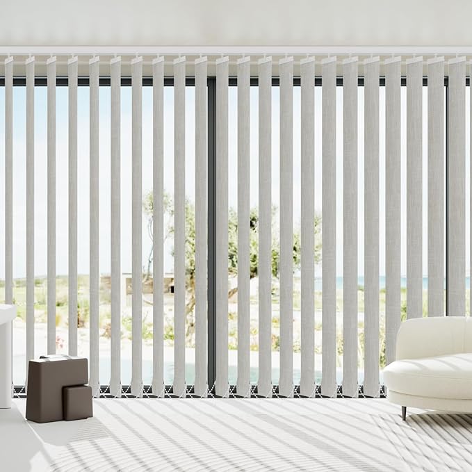 Blindify Motorized Vertical Blinds, Blackout Sliding Door Shades Vertical Shades Remote Control Customize, Cozy Beige
