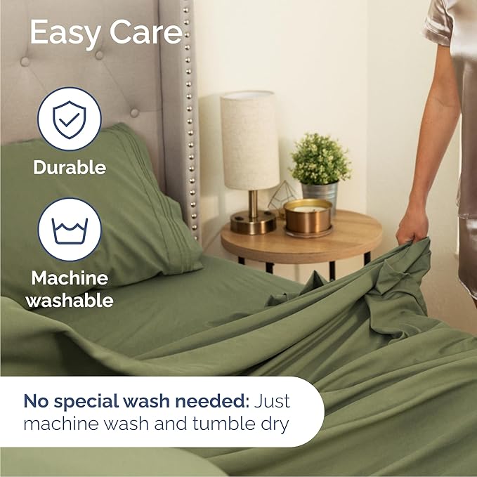 Cal King Size 4 Piece Sheet Set - Comfy Breathable & Cooling Bed Sheets Set - Hotel Luxury Bedding for Women, Men, Kids, Teens, Boys & Girls - Deep Pockets, Soft, Wrinkle Free - Oeko-Tex - Sage Green