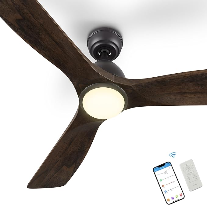 SMAAIR 48" Smart Ceiling Fan with Lights and Remote,Low Profile Modern Ceiling Fan,3 Solid Wood Blades,Works with Siri/Alexa/Google Assistant,10 Speed DC Motor,Dimmable,Indoor Use,Brown Walnut