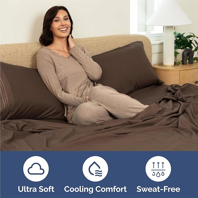 King Size 4 Piece Sheet Set - Comfy Breathable & Cooling Bed Sheets Set - Hotel Luxury Bedding for Women, Men, Kids, Teens, Boys & Girls - Deep Pockets, Ultra-Soft and Wrinkle Free - Oeko-Tex - Brown