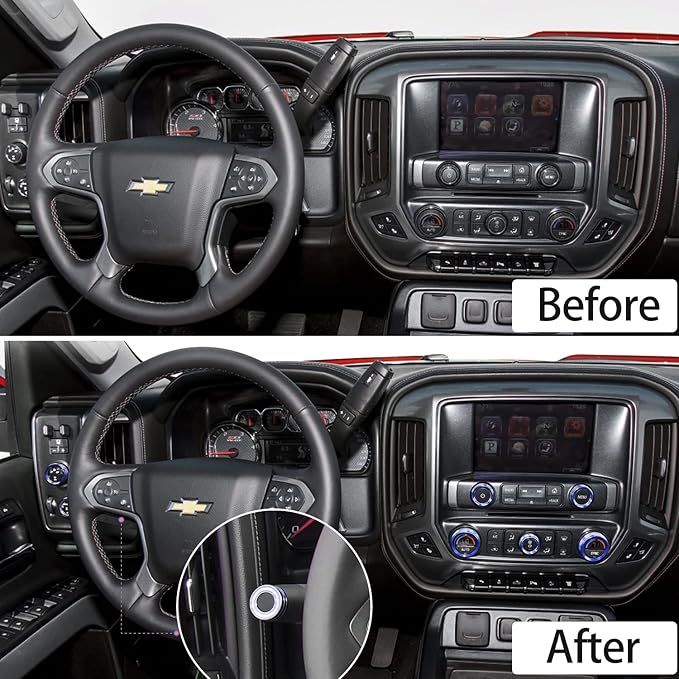 Kujunpao Radio Fan Climate Auto Menu Knob Control Button Trim Center Console Knob Cover Decor Fit for 2014-2018 Chevy Silverado & GMC Sierra Accessories 8pcs(Blue)