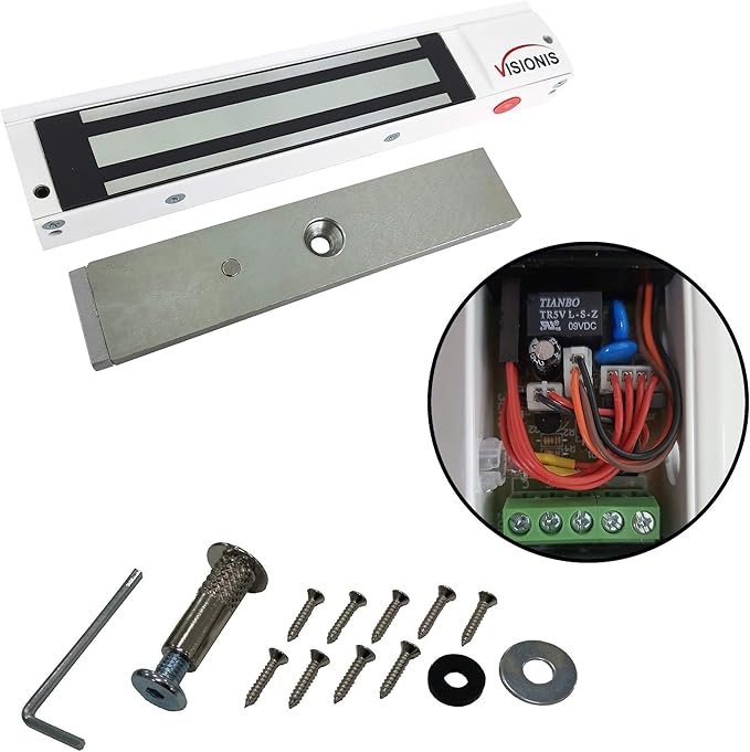 Visionis VS-VISML600LED-WH Indoor 600lbs White Electromagnetic Lock with LED Sensor for Door Access Control