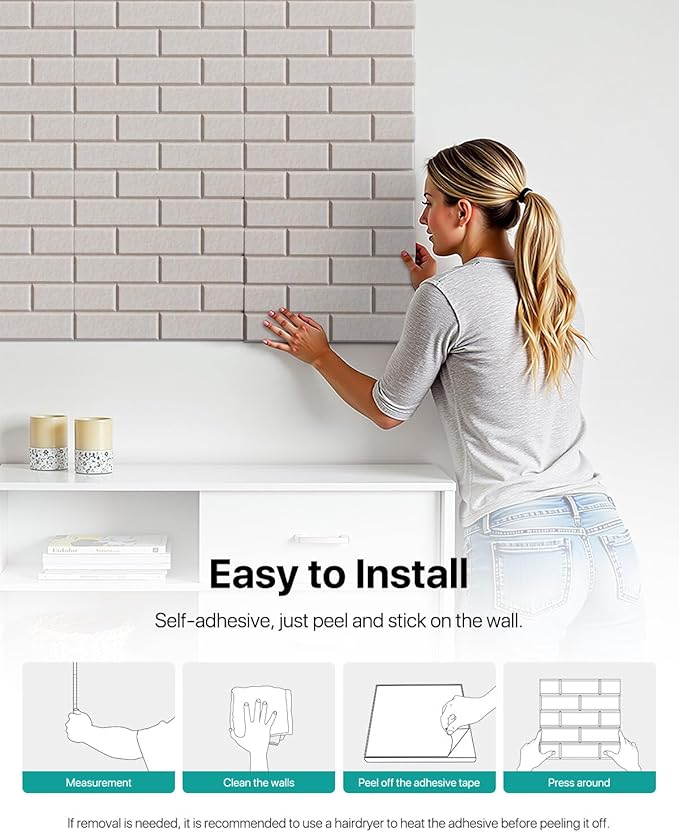 Soundsbay Acoustic Wall Panels, Self Adhesive Acoustic Panels, 12 Pack Brick Soundproof Wall Panels High Density Sound Panels for Walls, Office,Reccording Studio, Ceiling 12" X 12" X 0.4" Beige