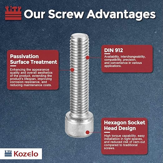 Kozelo 4pcs Socket Head Cap Screws - [M12-1.75 x 50mm] 304 Stainless Steel Allen Socket Drive for Electrical Motor 3D Printing Fan Engine Replacement Use, Silver