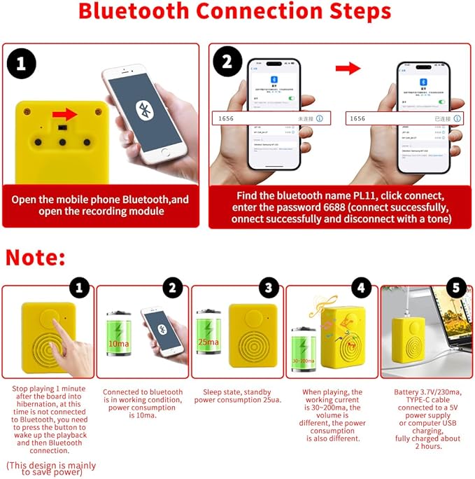 16MB Voice Recorder Box with Speaker, Support Bluetooth & MIC Recording Audio Box, 16Min Easy Sound Voice Box for Personalized Greetings, DIY Projects, Holiday Crafts ect-Yellow