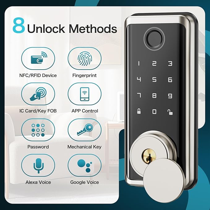 Smart Locks Front Door, Keyless Entry Door Lock with App Control, Fingerprint Deadbolt Alexa with Touchscreen Keypad Code, Bluetooth Electronic Deadbolt Auto-Lock for Home