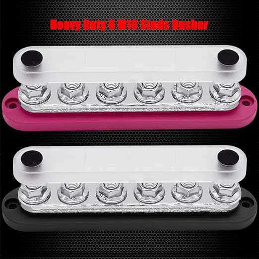 6 x M10 (3/8") Studs Power Distribution Block Bus Bar 12V, Ampper 7" HD 300A Marine BusBar Battery Distribution Block W/Cover for Car Boat Solar (Red & Black)