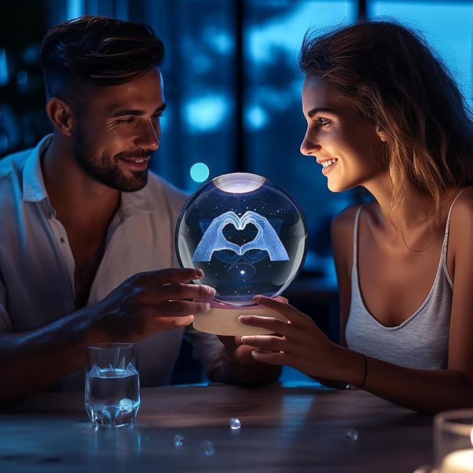 Kopesmsy 3D Crystal Ball Lamp,3.15 inch 3D K9 Crystal Ball Night Light with Wooden Base,Night Light Room Decor,Color Box,Birthday Anniversary Christmas Gifts for Women, Girlfriends, Wives, Daughters