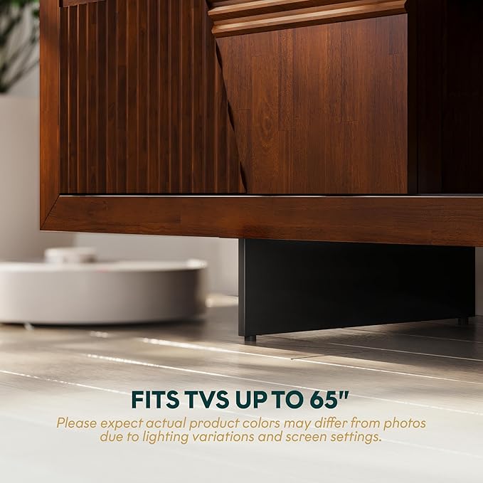 Trapeze TV Stand for Living Room – Wooden Media Console with Storage, Metal Legs, Large Walnut TV Stand for Stylish Home Entertainment Setup