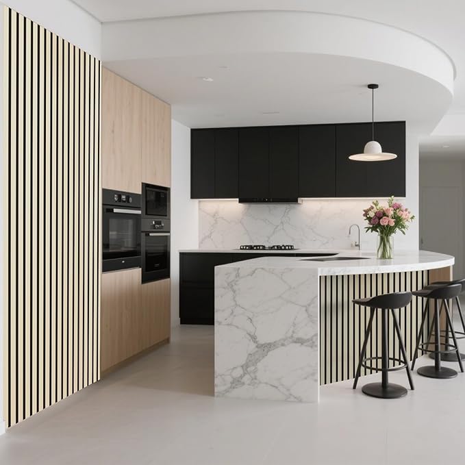 Art3d 1-Pack Acoustic Wood Slat Wall Panel with Roll-Flat Design - 95.3 x 23.8 Inch Sound Absorbing Panels for Living Room Columns Corridor Curved Wall Decor, Oak