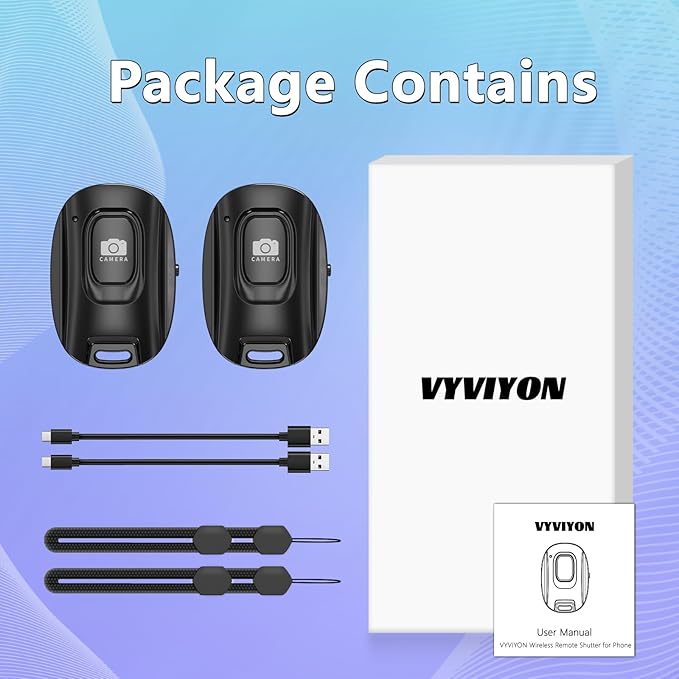 VYVIYON Bluetooth Camera Remote Shutter for iPhone and Android Smartphones, Rechargeable Wireless Phone Remote Control,Selfie Button for Photos and Videos, Charging Cable Included (2 Pack)