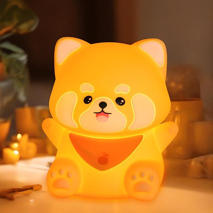 Rytinazzz Red Panda Night Light, 50-Hour Battery & Pat Control, Squishy Silicone Lamp for Kids Nursery, USB Rechargeable with Timer, Valentines Gifts