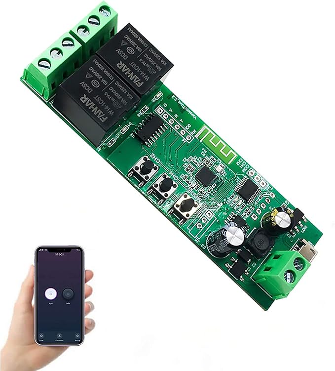 Newgoal 2-Channel WiFi Smart Switch Relay Module, TUYA/Smart Life App for Smart Home Remote Control, Momentary Time Adjustable, Compatible with Alexa/Google Assistant